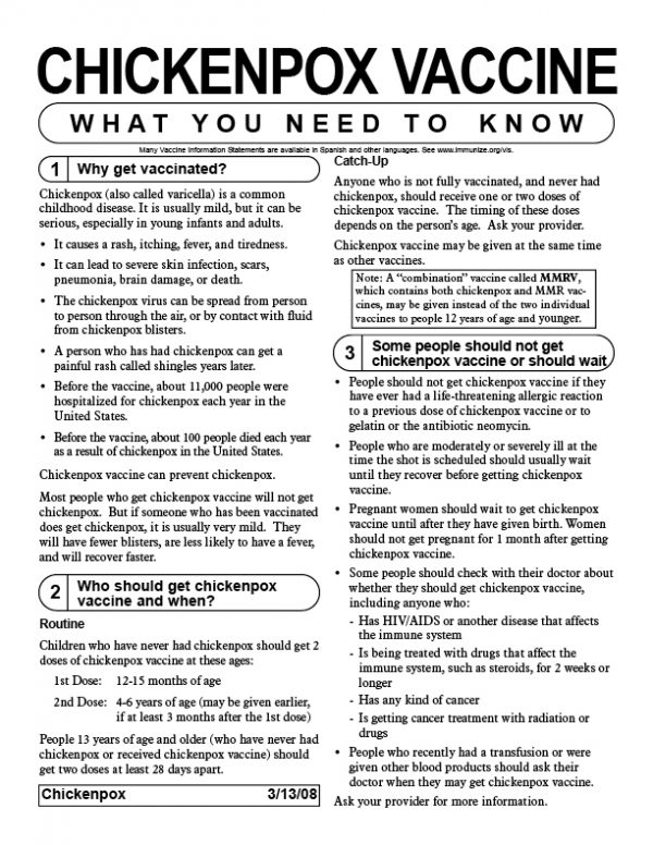 Vaccine Handout: Chickenpox