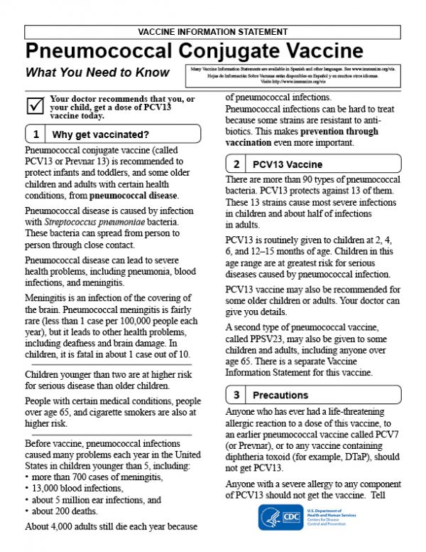 Vaccine Handout: Pneumococcal Conjugate