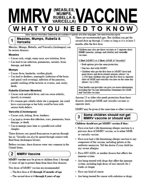 Vaccine Handout: MMRV