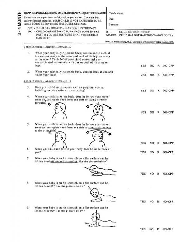 Developmental Questionnaire 3 - 4 Months