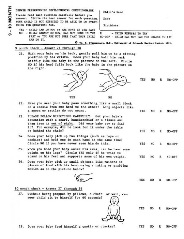 Developmental Questionnaire 9 - 10 Months