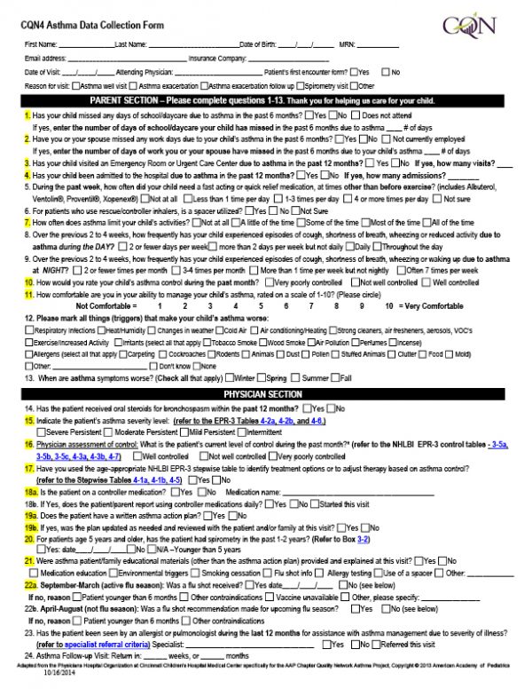 Asthma Data Collection Form