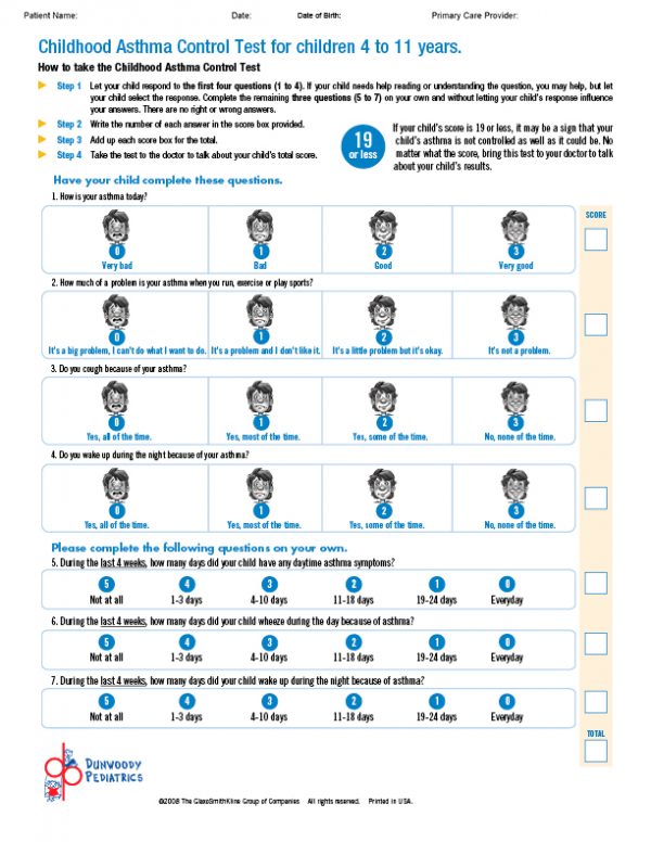 Asthma Control Test: 4 - 11 Years