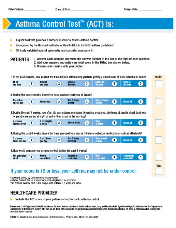 Asthma Control Test: Ages 12 & Up