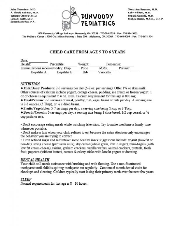 Parent Handout: 5 to 6 Years