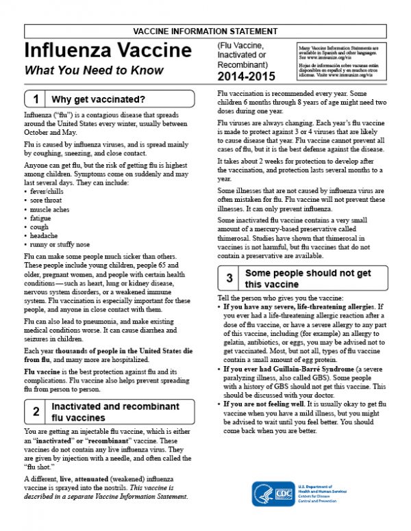 Vaccine Handout: Influenza