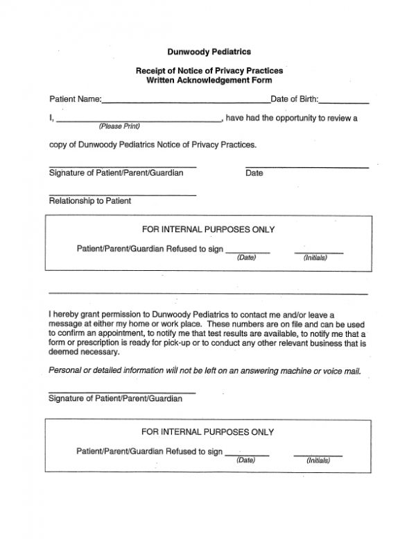 Receipt of Notice of Privacy Practices