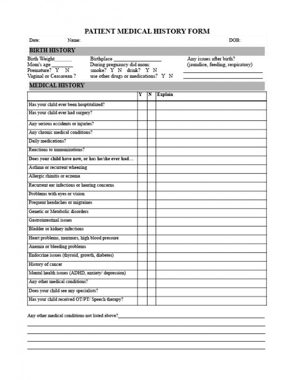 Patient Medical History Form