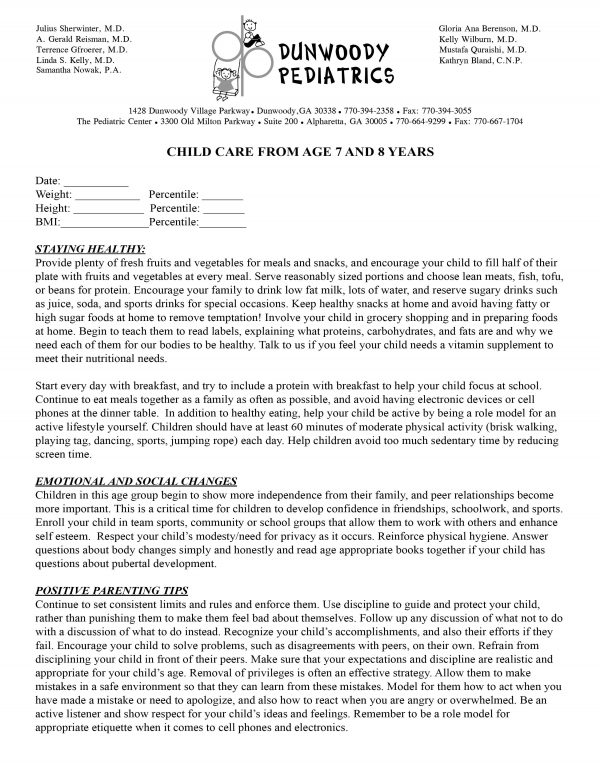 Parent Handout: 7 to 8 Years