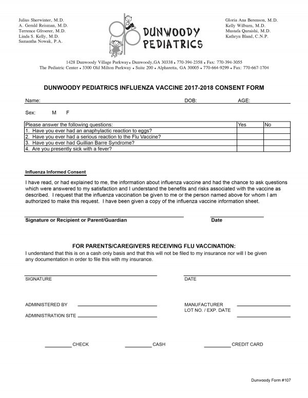 Influenze Vaccine Consent Form